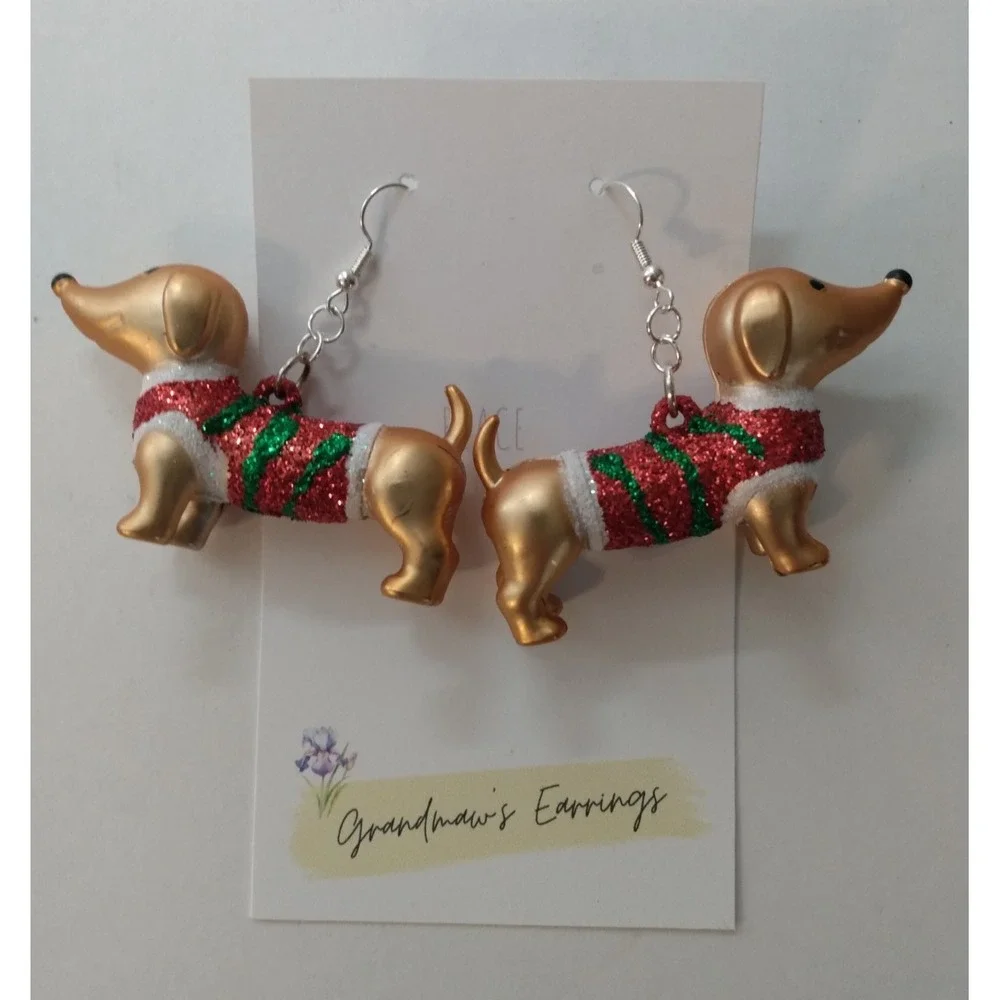 Christmas Dachshund Holiday Earrings Sweater Gift Party Bling Jewelry Dog Mom